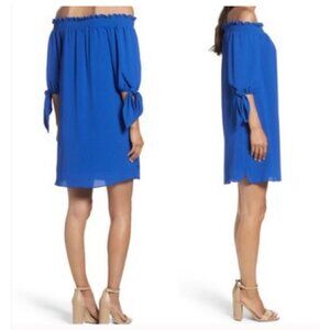 Vince Camuto Dress 8 Cobalt Blue Short Bow Sleeve Stretch Off Shoulder NEW